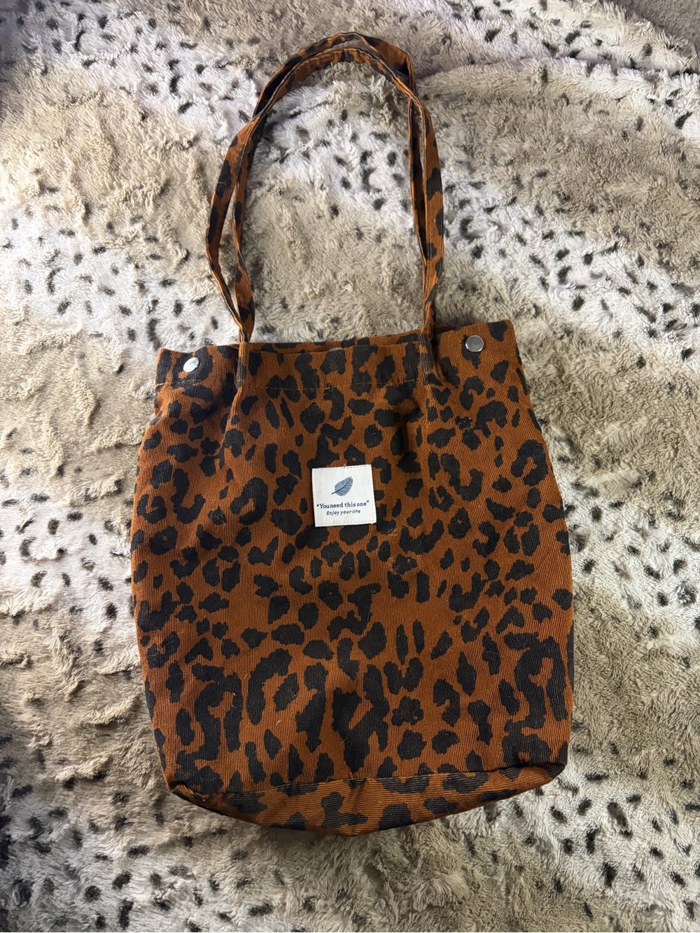 Leopard Print Brown Tote Bag with Shoulder Straps